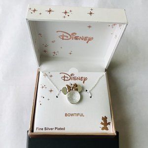 Disney Minnie Mouse Bowtiful Fine Silver Plated  Bow Crystal Necklace